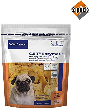 Virbac C.E.T. Enzymatic Oral Hygiene Chews for Medium Dogs, 30 Chews (1 Bag), 2 Pack