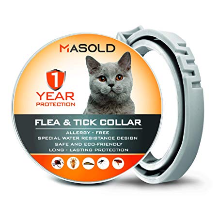 MASOLD Flea Collar for Cats - 12 Months Protection Flea Tick Collar - Adjustable, Safe and Waterproof Cat Flea Control Collar - All Natural and Anti-Allergy Flea Collar [Upgrade Version]