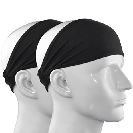 Ipow 2 Pack 4" Versatile Lightweight Nonslip Moisture Wicking Elastic Sports Headband Sweatband Wrap For for Fashion, Yoga and Exercise,One Size fits all Men& Women