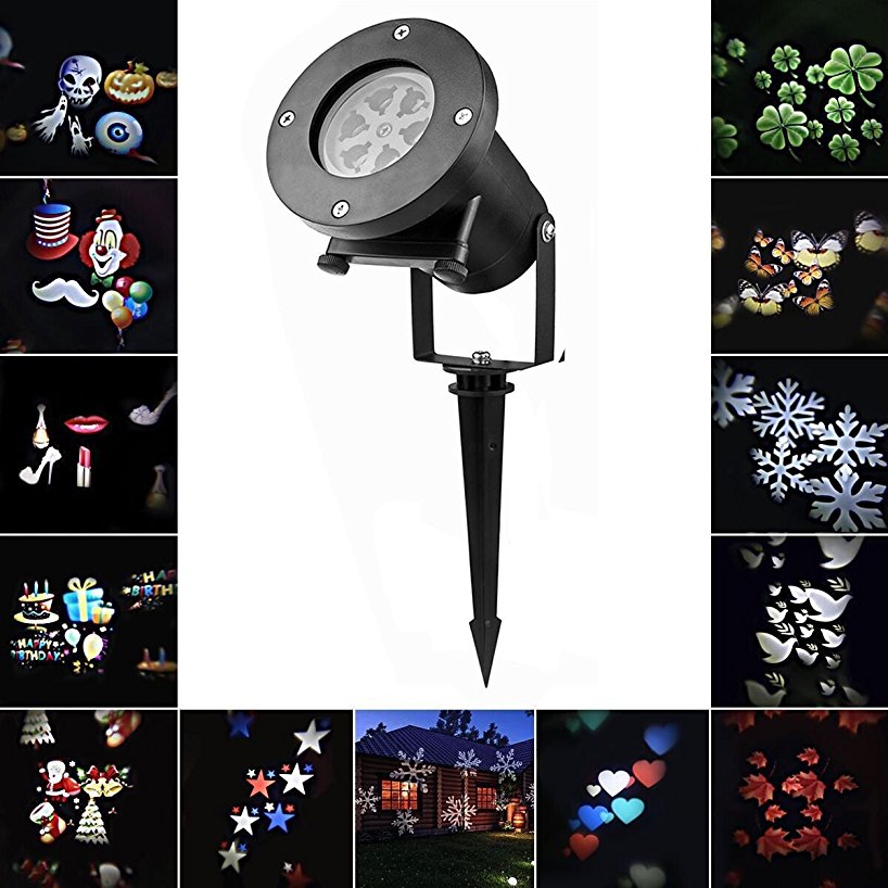 Laser Light Sunsbell Snowflake Led Landscape Spotlight - 12 Slides Sparkling Laser Light Show Rotating Outdoor Projection Lights