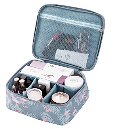 Travel Makeup Cosmetic Case,Portable Brushes Case Toiletry Bag Travel Kit Organizer Grey Flamingo B