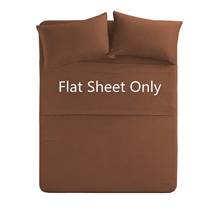King Size Flat Sheet Single - 300 Thread Count 100% Egyptian Cotton Quality - Luxury Ultra Soft Flat Sheet Sold Separately - Brown