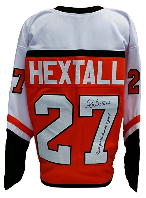 Ron Hextall Signed Orange Custom Jersey First Goalie To Score A Goal JSA ITP