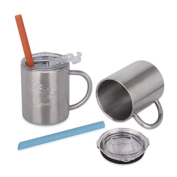 Housavvy Rabbit Stainless Steel Kids Cups with Lids and Straws, 2 Pack (10 OZ/Rabbit)