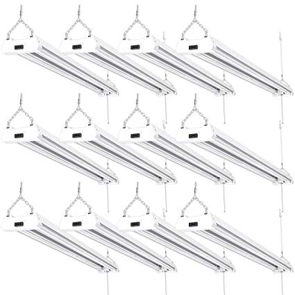 Sunco Lighting 12 Pack LED Utility Shop Light, 4 FT, Linkable Integrated Fixture, 40W=260W, 5000K Daylight, 4500 LM, Clear Lens, Surface/Suspension Mount, Pull Chain, Garage - ETL, Energy Star