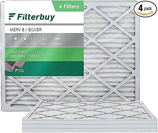FilterBuy 25x28x1 Air Filter MERV 8, Pleated HVAC AC Furnace Filters (4-Pack, Silver)