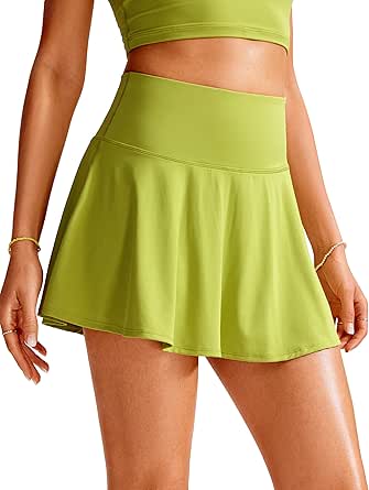 CRZ YOGA Womens High Waisted Swim Skirt Pleated Skorts Skirts Athletic Bathing Skirt Swimsuit Bottoms with Side Pocket