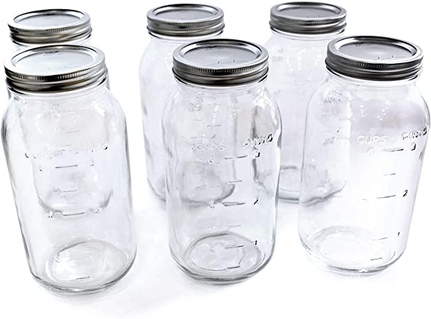 Ball Glass Mason Jar with Lid & Band, Wide Mouth, 64 Ounces, 6 Count