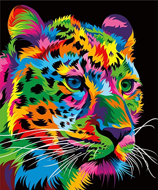 Paint by Numbers for Kids & Adults Beginner iKHome DIY Oil Animals Painting Kits On Canvas /16"x20" Colorful Leopard Pattern [Without Frame]