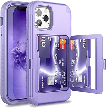 WeLoveCase iPhone 12/12 Pro Wallet Case - Light Purple, Shockproof Defender, Credit Card Holder & Hidden Mirror, 6.1 inch