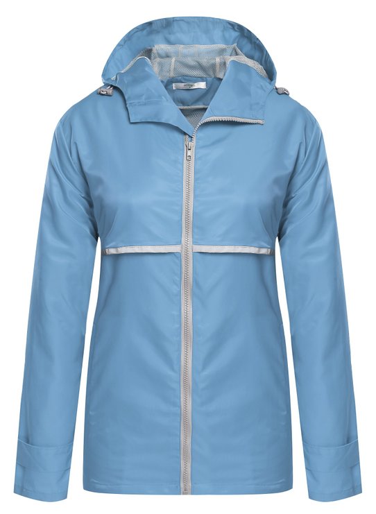 Meaneor Women Front-Zip Hooded Waterproof Outdoor Rain Reflective Stripe Jacket