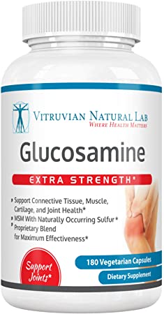 Vitruvian Natural Lab - Glucosamine Extra Strength - Supports Connective Tissue, Muscle, Cartilage and Joint Health - MSM with Naturally Occurring Sulphur - Proprietary Blend for Maximum Effectiveness