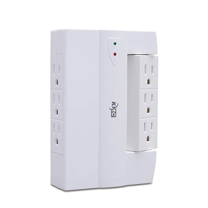 KMC 6-Outlet Wall Mount Surge Protector with 2 USB 3.4A, 3 Swivel Outlets, 1200 Joules, 15A/1875W