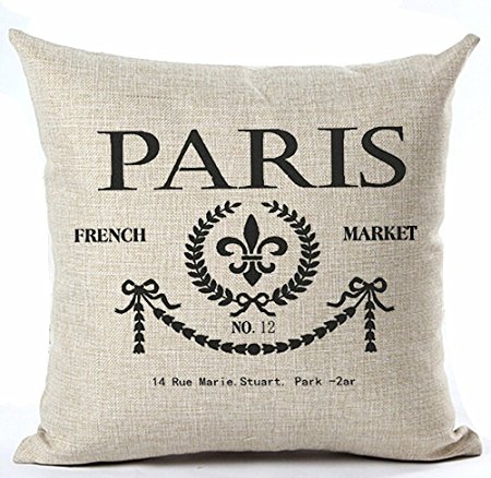 Paris French Market No.12 Style Royal Sign Lily Cotton Linen Throw Pillow Case Cushion Cover Home Office Living Room Sofa Car Decorative Square 18 X 18 Inches