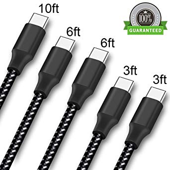 Hootech USB Type C Cable, 5Pack 2X3FT 2X6FT 10FT Nylon Braided USB C Charger Cable Fast Charging Cord Compatible Samsung Galaxy S10 S9 S8 Plus Note 9/8, LG G6 G7, Moto G6 Play, Google Pixel XL 3/3 XL