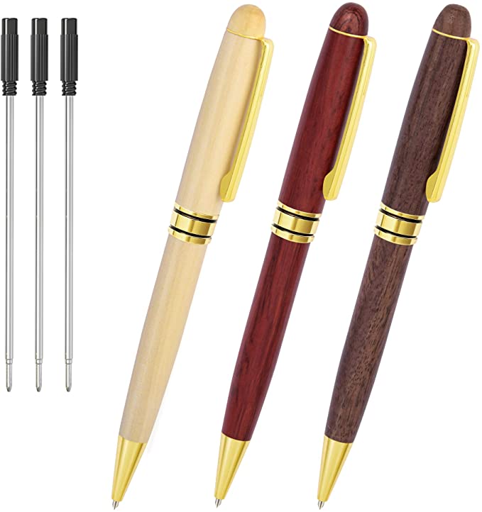 Luxury Wood Ballpoint Pens with Gift Box, Cambond Elegant Fancy Nice Pens Christmas Gifts for Men Women Employee Journaling Executive Business, Black Ink 1.0mm (3 Pens with 3 Extra Refills)- CP0404