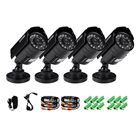 ZOSI 4PK HD 800TVL 3.6mm lens 24 IR-LEDs CCTV Camera Home Security Day/Night Waterproof Camera