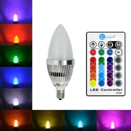 LONOVE® E12 3W RGB Candle Light Bulb Ir Remote Control Color Changing Flame Tip Candle Lamp Bulbs