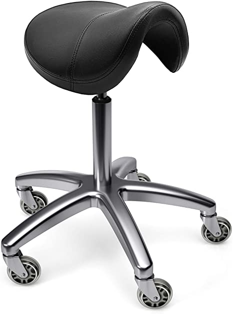 TASALON Saddle Stool - Ergonomic Saddle Chair - Comfortable Saddle Stool with Wheels - Swivel Salon Cutting Stool for Kitchen, Salon, Spa, Tattoo, Pedicure, Massage -Esthetician Chair – Black