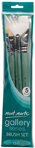 Mont Marte Gallery Series Oil Brush Set, 5 Piece. Careful Selection of Professional Oil Paint Brushes Suitable for Beginner and Advanced Artists.