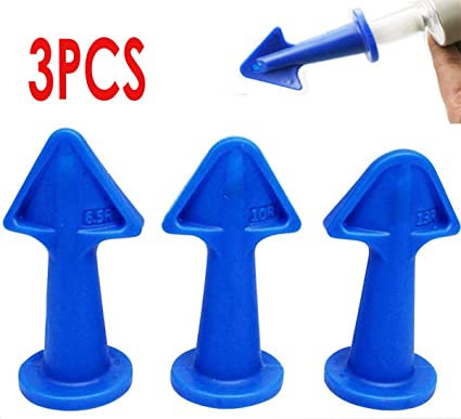 3 Pcs Caulk Nozzle Applicator, Silicone Caulking Tools Sealant Nozzle,Caulking Epoxy Piston Nozzle Accessories, Silicone Sealant Finishing Tool Grout Scraper for Tile or Brick Joints (Blue)