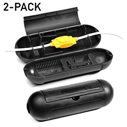 2 Pack Electrical and Extension Cord Protective Cover Set (Black) | Indoor Outdoor Water-resistant Holder for String Lights and Wires | Capsule Shaped Protector with Large Compartment