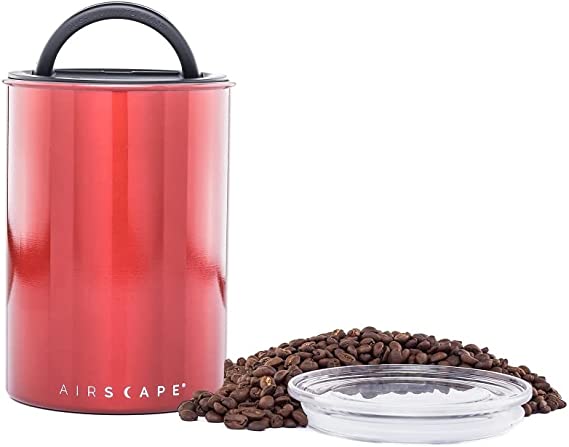Airscape Stainless Steel Coffee Canister | Food Storage Container | Patented Airtight Container Lid | Push Out Excess Food Storage Air and Preserve Food Freshness (Medium, Candy Apple Red)