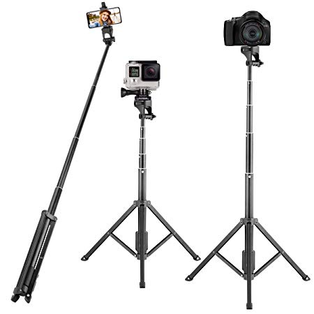 Eocean Selfie Stick Tripod 54 Inch Extendable Selfie Stick Stand Camera Tripod for Cellphone and Gopro, Compatible with iPhone Xs/Xr/Xs Max/X/8/8Plus/7/Galaxy Note 9/S9/Huawei/Google/Xiaomi