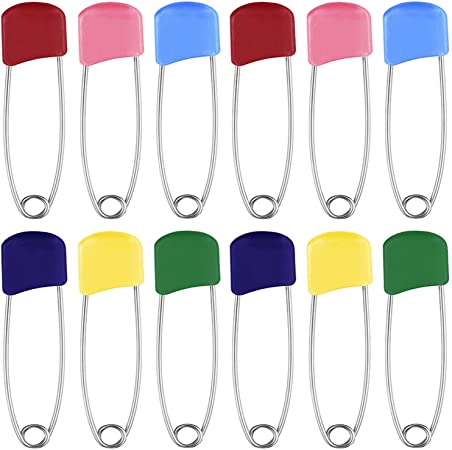 60 Pcs 2 Inch Plastic Baby Safety Pins, Nappy Pins, Plastic Head Safety Pins, 6 Colors