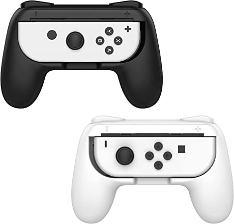 MoKo Grip for Nintendo Switch OLED Model Joycon & Switch Joy-Con, [2-Pack] Ergonomic Hand Grip Controller Handle Kit Compatible with Nintendo Switch/Switch OLED 2021 JoyCons Controllers, Black & White