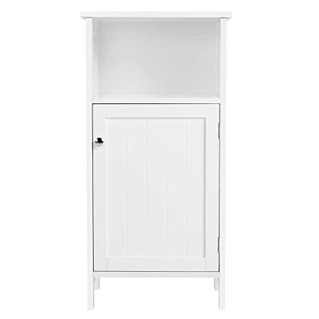 Yaheetech Wooden Bathroom Floor Cabinet Multifunctional Storage Cabinet Height Adjustable Shelf Single Door, White