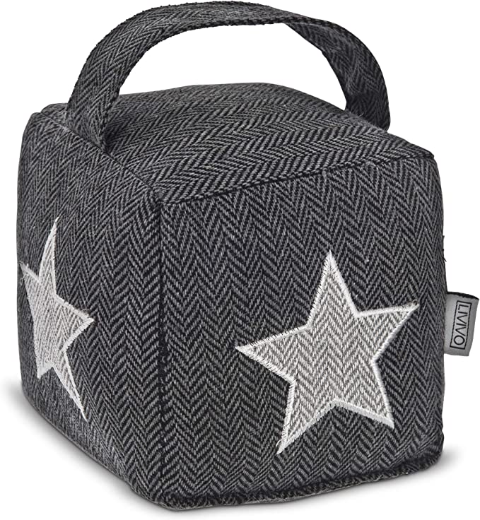 LIVIVO Heavy Cube Door Stopper with Handle, Tweed-Style Tough Fabric Cover Weighted Cute Novelty Stop (Star)