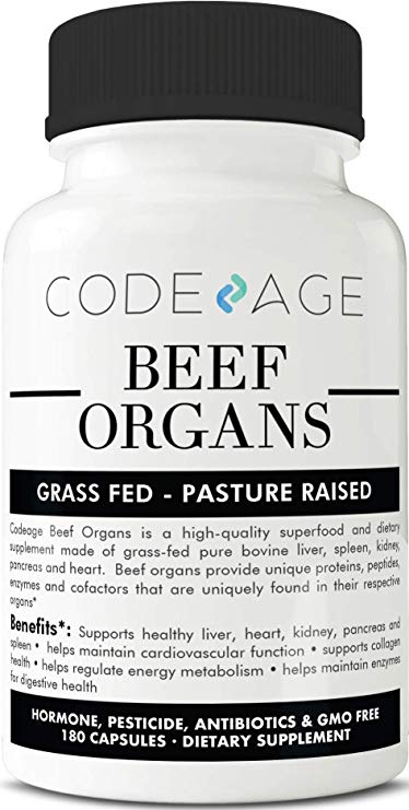 Code Age Grass Fed Beef Organs (Desiccated) All-in-one Liver, Heart, Kidney, Pancreas, Spleen, 3000mg per Servings, 100% Pasture Raised in Argentina Pack of 180