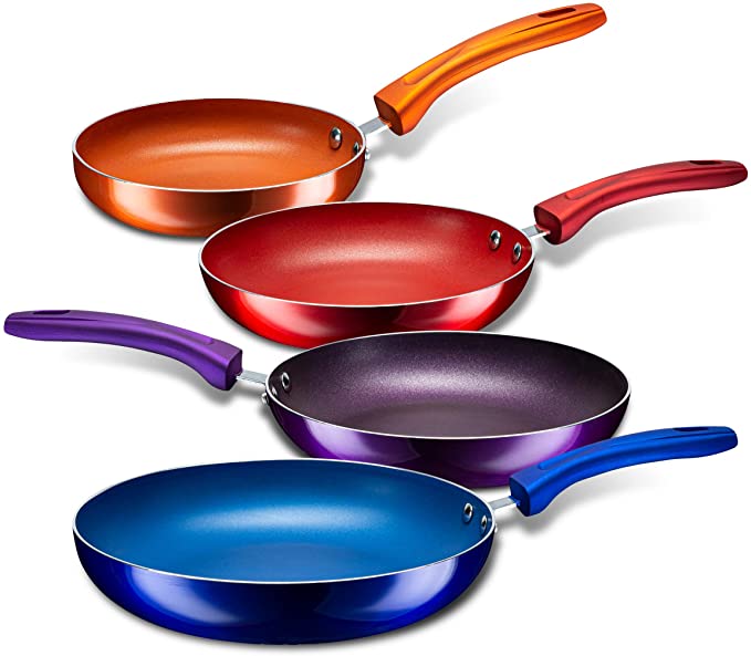 Aluminum Nonstick Pans Set for Sauteing and Fying, Skillet and Stay Cool Handle; Induction Compatible; Set of 4, Multi color, by Chef's Star