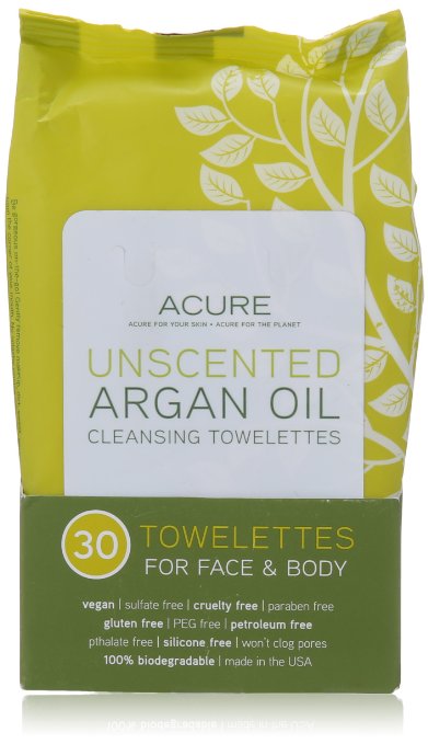 Acure Organics Argan Oil Cleansing Towelettes Unscented -- 30 Towelettes