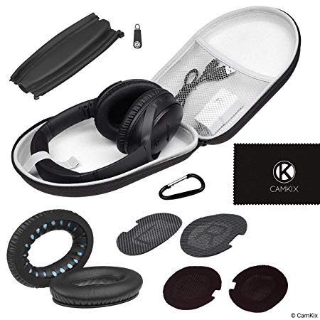 CamKix Headband and Ear Pads Replacement   Protective Storage Case Compatible with Bose QuietComfort/SoundTrue/SoundLink Around-Ear Headphones - Compatible Models: QC15 and QC2