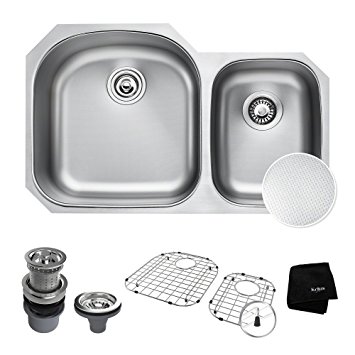 KRAUS Outlast MicroShield Scratch-Resist Stainless Steel Undermount 60/40 Double Bowl Sink, 32" 16 Gauge, Premier Series KBU23E