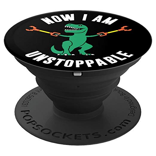 Now I Am Unstoppable Funny T-Rex Pop Socket - PopSockets Grip and Stand for Phones and Tablets