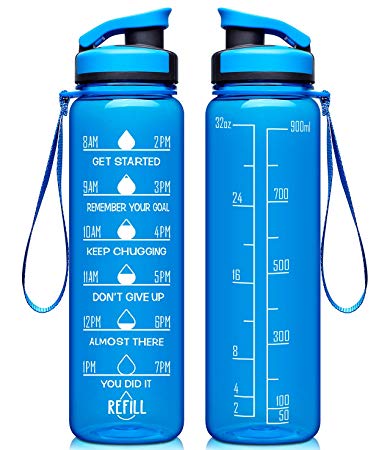 Venture Pal 32oz Motivational Water Bottle with Time Marker & Removable Strainer, Large Fast Flow Leakproof Durable BPA Free Non-Toxic for Fitness, Gym and Outdoor Enthusiasts