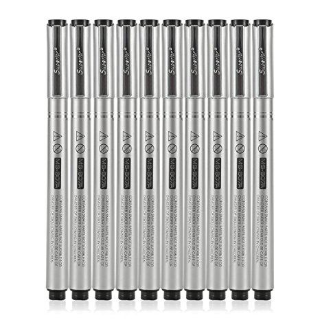 Huhuhero Micro-Pen Fineliner Black Ink Pens - 10 Different Micro Fine Point Tip Nibs - Professional Technical Writing Drawing Pens for Fine Line, Scrapbooking, Note Taking, Bullet & Bible Journaling