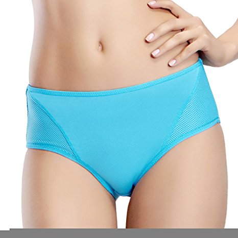 Yvette Women Mid-Rise Sports Bikini Panties #6038 - Antibacterial/Moisture Wicking/Protective For Running Cycling