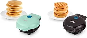 DASH Mini Griddle (4 Inch) and Mini Waffle Maker (4 Inch) Bundle - Aqua and Black