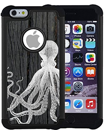 CorpCase iPhone 6 Plus Case / iPhone 6S Plus 5.5 Inch Case - Octopus On Dark Wood / Hybrid Unique Case With Great Protection