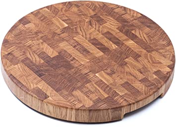 Daddy Chef Round End Grain Wood cutting board 20 x 2 inch - Extra Large - Kitchen Wooden Butcher Block - Chopping Board - Wooden Cheese Carving Board - Oak cutting board with feet (DT R20)