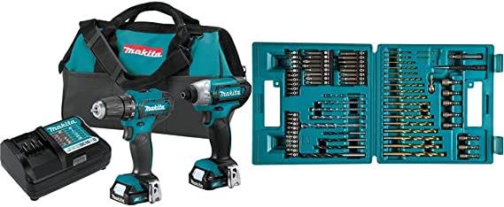 Makita CT232 12V Max CXT Lithium-Ion Cordless 2-Pc. Combo Kit (1.5Ah) & B-49373 75 PC Metric Drill and Screw Bit Set