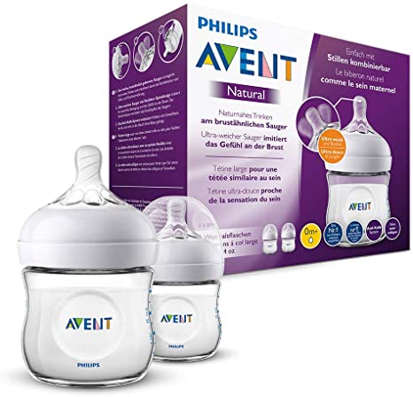 Philips Avent SCF030 / 27 - 125 ml natural bottle, Pack of 2 baby bottles, Transparent