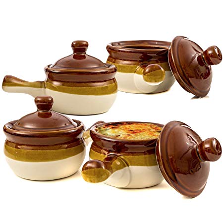 Gibson French Onion Soup Crock Bowls with Handles, 15 Ounce - Set of 4