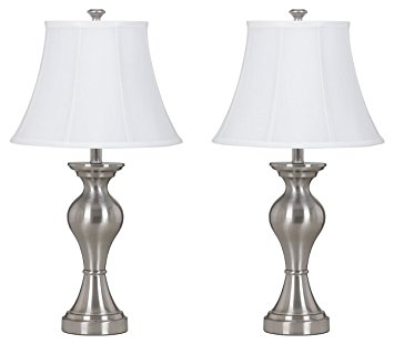 Ashley Furniture Signature Design - Rishona Metal Table Lamp - Pack of 2 - Brushed Silver Finish