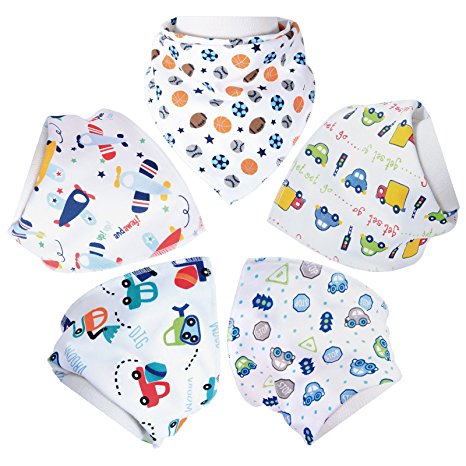 Honeyhome Baby Bandana Drool Bibs for Boys 5- Pack with Snaps -Soft Absorbent Bibs- Cute Burp Cloths Gift for Drooling,Feeding and Teething Baby Boys-Boys Gifts