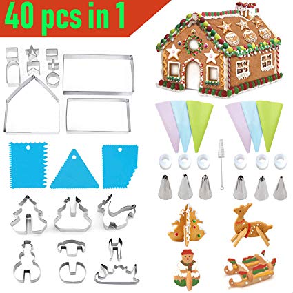 SZBOB Christmas Cookie Cutters, 40PCS Metal Xmas Cookie Cutter Set Christmas Shapes House Biscuit Cake Molds Baking Decoration Kit Gift for Holiday Including Christmas Tree, Snowman, Reindeer